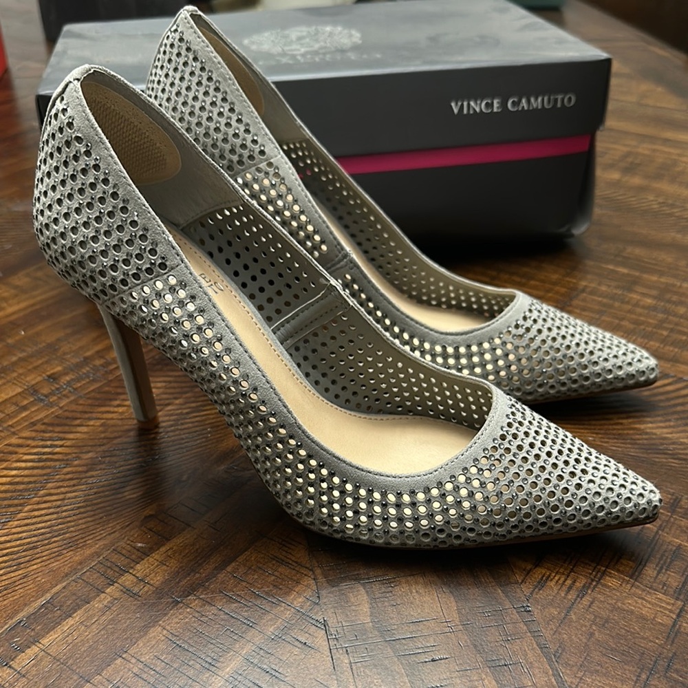 Vince Camuto Silver Gray Studded Heels with Pointed Toe